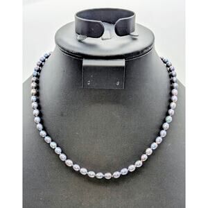 Purple Genuine Freshwater Pearl Knotted Bead 925 Sterling Silver 17.5" Necklace